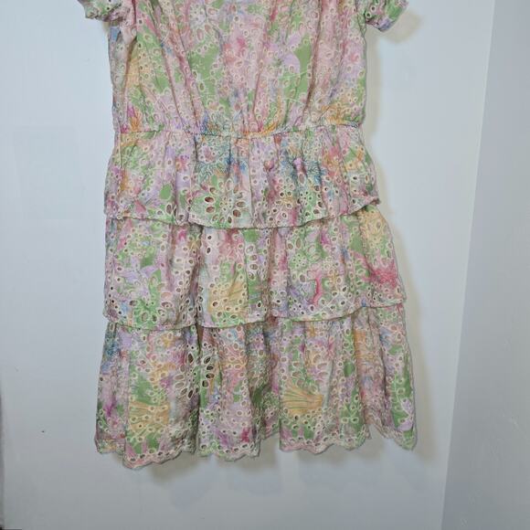 FATE Tiered Floral Dress Pink Sleeveless Eyelet Lined Womens Small V-Neck - Picture 8 of 11